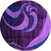 Round Machine Washable Abstract Purple Modern Area Rugs, wshabs2031pur