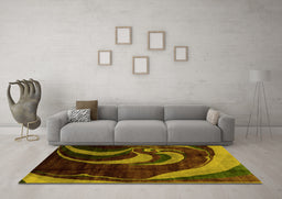 Machine Washable Abstract Yellow Modern Rug in a Living Room, wshabs2031yw