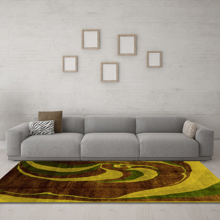Machine Washable Abstract Yellow Modern Rug in a Living Room, wshabs2031yw