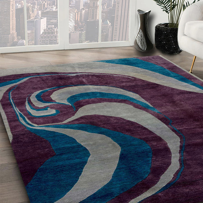 Machine Washable Abstract Purple Lily Purple Rug in a Family Room, wshabs2031