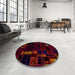 Round Machine Washable Abstract Bakers Brown Rug in a Office, wshabs2032