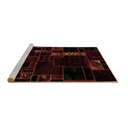 Sideview of Machine Washable Patchwork Brown Transitional Rug, wshabs2032brn