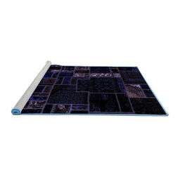 Sideview of Machine Washable Patchwork Blue Transitional Rug, wshabs2032blu