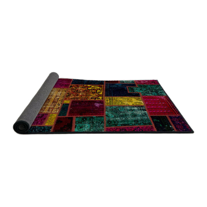 Sideview of Abstract Coffee Brown Patchwork Rug, abs2033