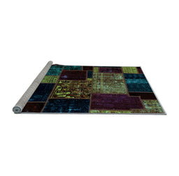 Sideview of Machine Washable Patchwork Light Blue Transitional Rug, wshabs2033lblu