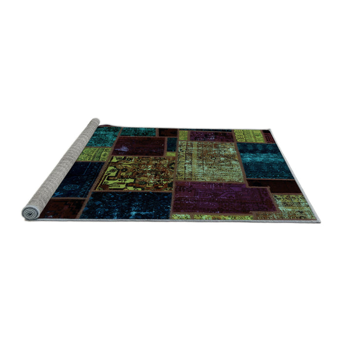 Sideview of Machine Washable Patchwork Light Blue Transitional Rug, wshabs2033lblu