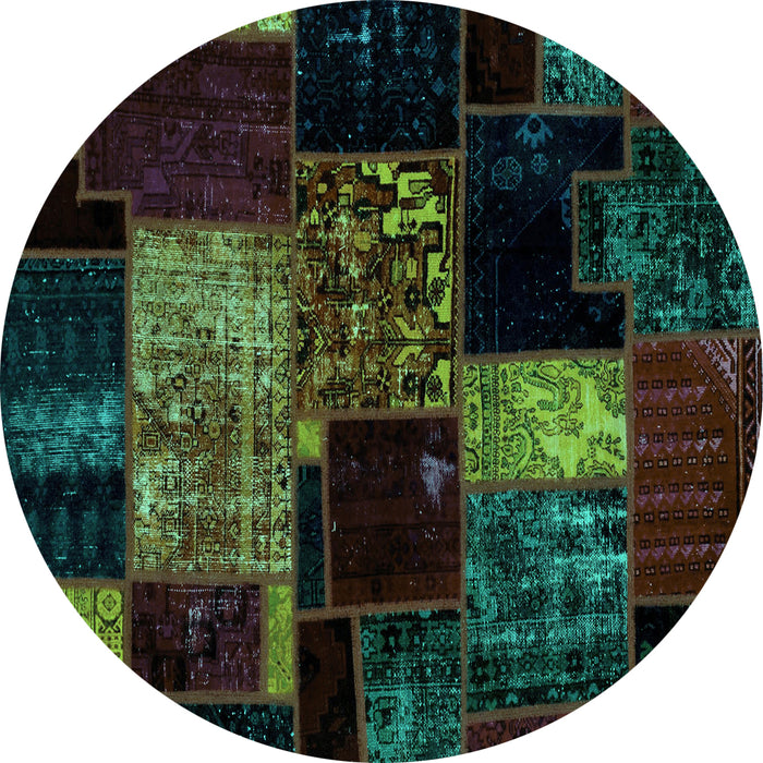 Round Patchwork Turquoise Transitional Rug, abs2033turq