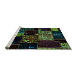 Sideview of Machine Washable Patchwork Turquoise Transitional Area Rugs, wshabs2033turq