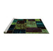 Sideview of Machine Washable Patchwork Turquoise Transitional Area Rugs, wshabs2033turq