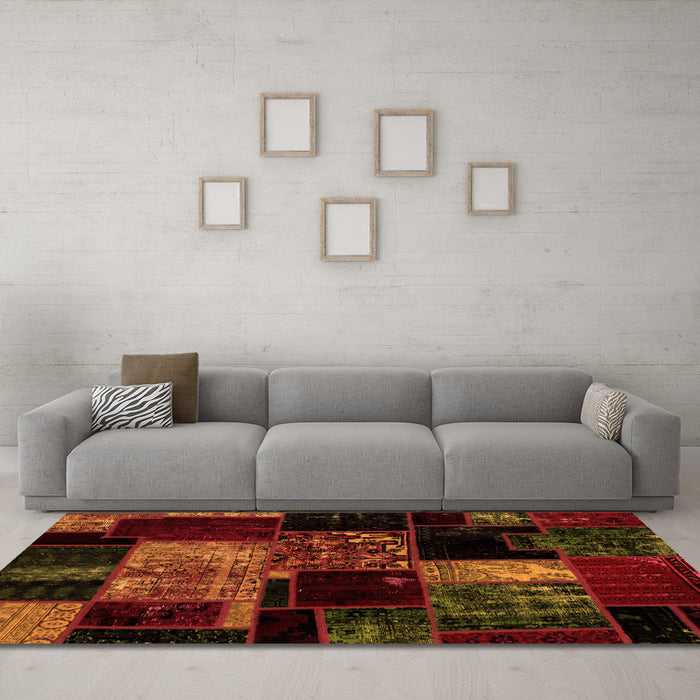 Machine Washable Patchwork Orange Transitional Area Rugs in a Living Room, wshabs2033org