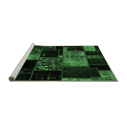 Sideview of Machine Washable Patchwork Emerald Green Transitional Area Rugs, wshabs2033emgrn