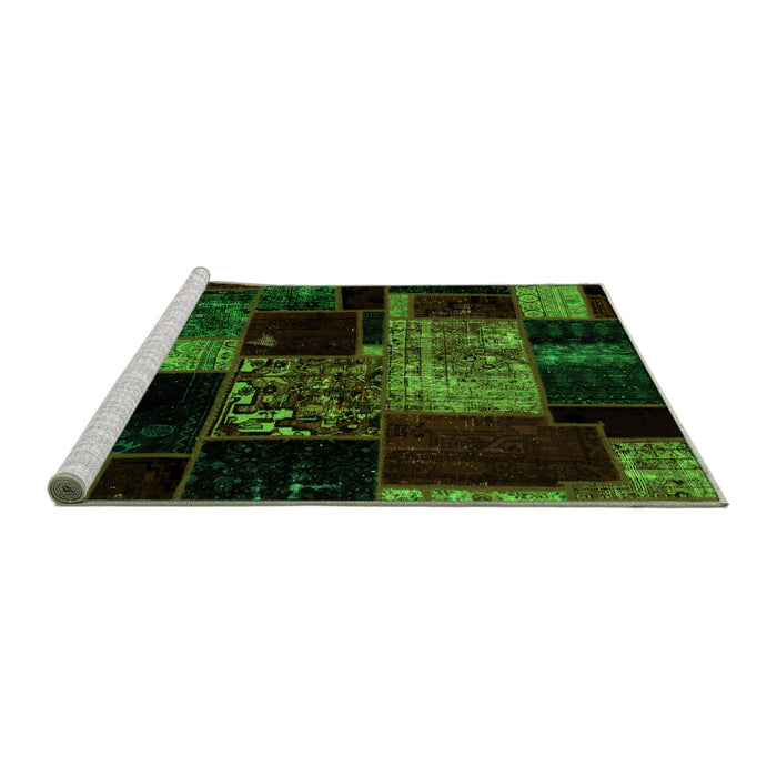 Sideview of Machine Washable Patchwork Green Transitional Area Rugs, wshabs2033grn