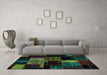 Machine Washable Patchwork Turquoise Transitional Area Rugs in a Living Room,, wshabs2033turq