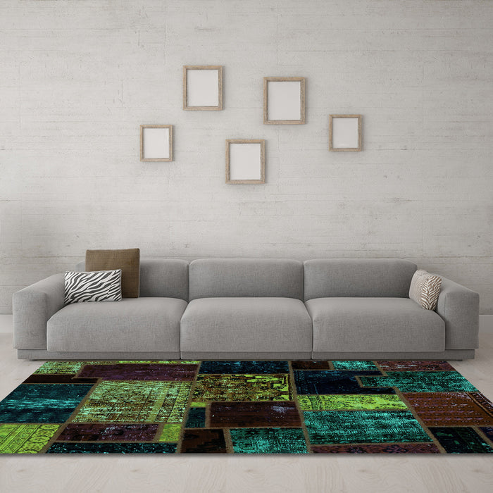 Machine Washable Patchwork Turquoise Transitional Area Rugs in a Living Room,, wshabs2033turq