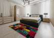 Abstract Coffee Brown Patchwork Rug in a Bedroom, abs2033