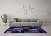 Machine Washable Patchwork Blue Transitional Rug, wshabs2033blu