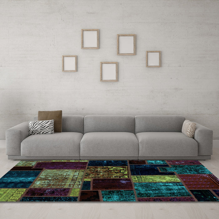 Machine Washable Patchwork Light Blue Transitional Rug in a Living Room, wshabs2033lblu