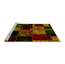 Sideview of Machine Washable Patchwork Yellow Transitional Rug, wshabs2033yw