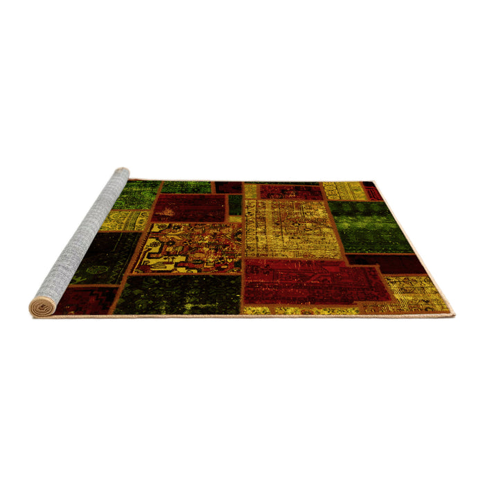 Sideview of Machine Washable Patchwork Yellow Transitional Rug, wshabs2033yw