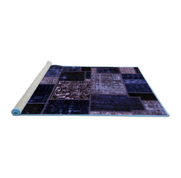 Sideview of Machine Washable Patchwork Blue Transitional Rug, wshabs2033blu