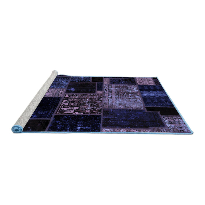 Sideview of Machine Washable Patchwork Blue Transitional Rug, wshabs2033blu