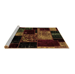 Sideview of Machine Washable Patchwork Brown Transitional Rug, wshabs2033brn