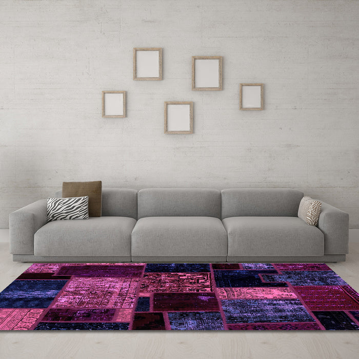 Machine Washable Patchwork Purple Transitional Area Rugs in a Living Room, wshabs2033pur