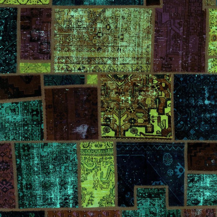 Machine Washable Patchwork Turquoise Transitional Area Rugs, wshabs2033turq