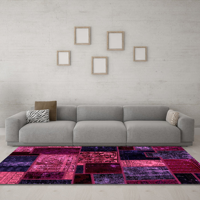 Machine Washable Patchwork Pink Transitional Rug in a Living Room, wshabs2033pnk