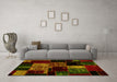 Machine Washable Patchwork Yellow Transitional Rug in a Living Room, wshabs2033yw