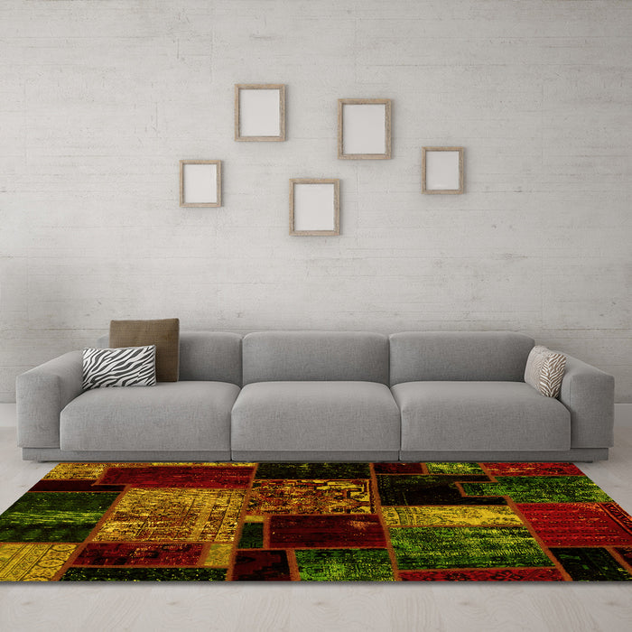 Machine Washable Patchwork Yellow Transitional Rug in a Living Room, wshabs2033yw