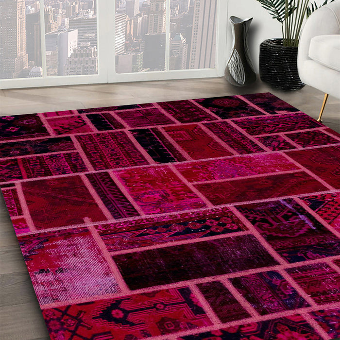 Machine Washable Abstract Pink Violet Pink Rug in a Family Room, wshabs2034