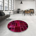 Round Machine Washable Abstract Pink Violet Pink Rug in a Office, wshabs2034