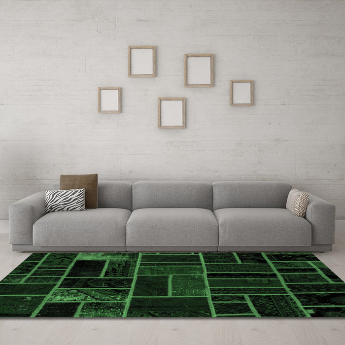 Machine Washable Abstract Emerald Green Modern Area Rugs in a Living Room,, wshabs2034emgrn