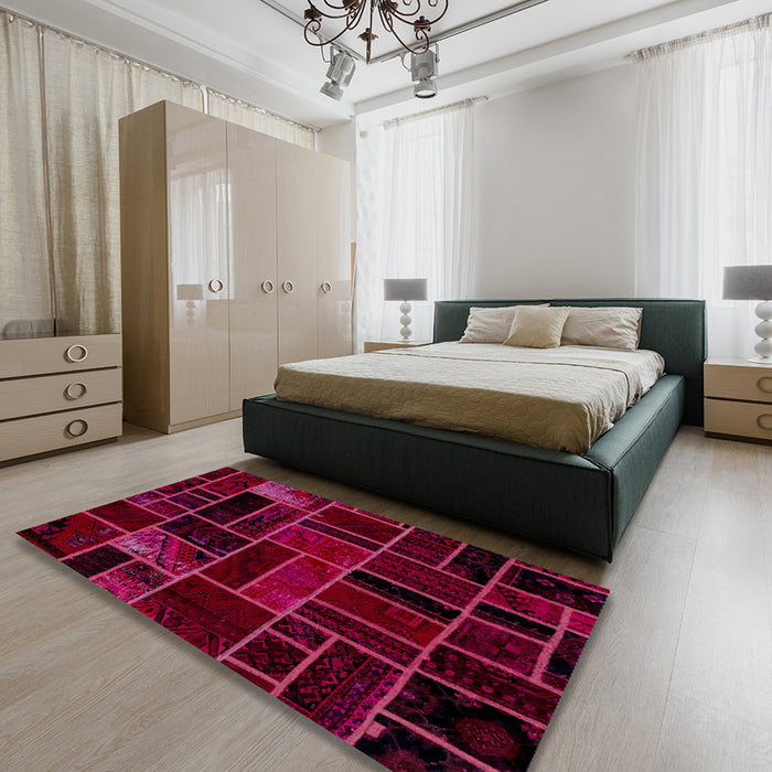 Abstract Pink Violet Pink Modern Rug in a Bedroom, abs2034