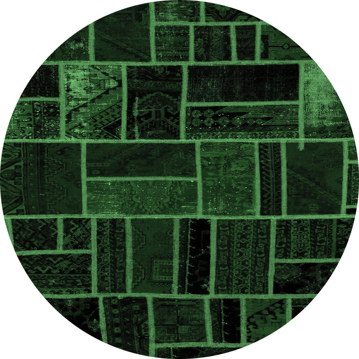 Round Machine Washable Abstract Emerald Green Modern Area Rugs, wshabs2034emgrn