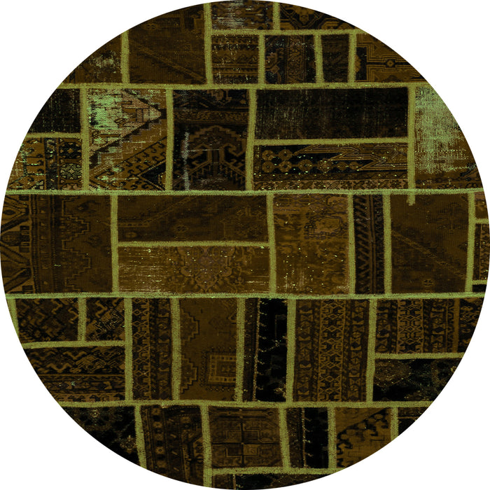 Round Machine Washable Abstract Green Modern Area Rugs, wshabs2034grn