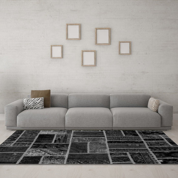 Machine Washable Abstract Gray Modern Rug in a Living Room,, wshabs2034gry