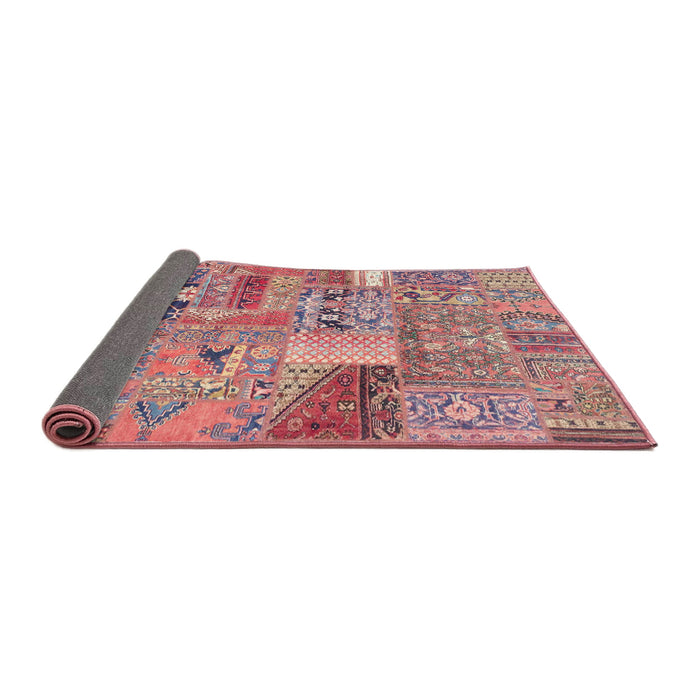 Sideview of Abstract Dark Salmon Pink Patchwork Rug, abs2035