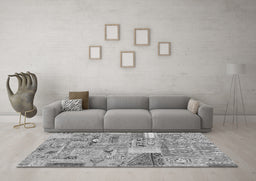 Machine Washable Patchwork Gray Transitional Rug in a Living Room,, wshabs2035gry