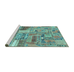Sideview of Machine Washable Patchwork Turquoise Transitional Area Rugs, wshabs2035turq