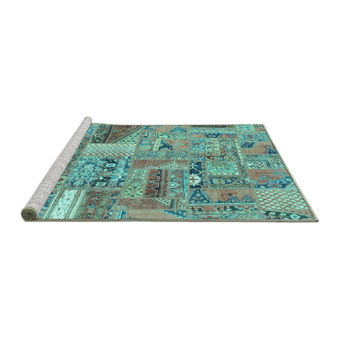 Sideview of Machine Washable Patchwork Turquoise Transitional Area Rugs, wshabs2035turq