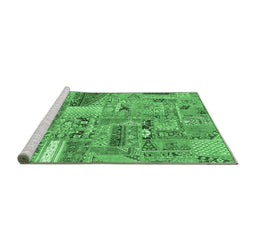Sideview of Machine Washable Patchwork Emerald Green Transitional Area Rugs, wshabs2035emgrn