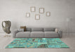 Machine Washable Patchwork Turquoise Transitional Area Rugs in a Living Room,, wshabs2035turq