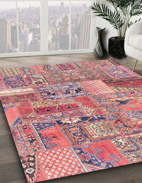 Abstract Dark Salmon Pink Patchwork Rug, abs2035