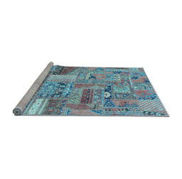 Sideview of Machine Washable Patchwork Light Blue Transitional Rug, wshabs2035lblu
