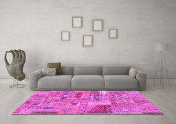 Machine Washable Patchwork Pink Transitional Rug in a Living Room, wshabs2035pnk