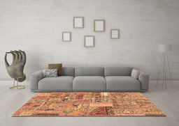 Machine Washable Patchwork Brown Transitional Rug in a Living Room,, wshabs2035brn
