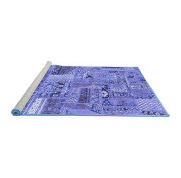 Sideview of Machine Washable Patchwork Blue Transitional Rug, wshabs2035blu