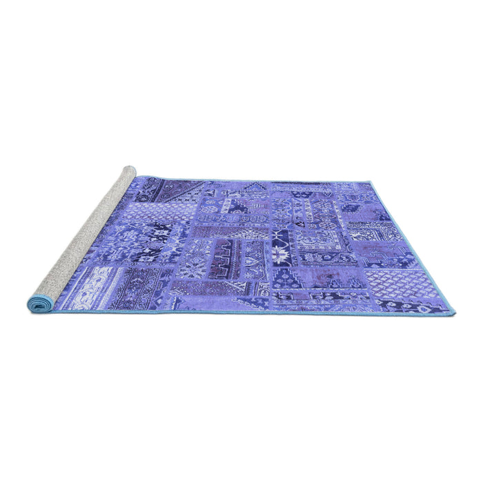 Sideview of Machine Washable Patchwork Blue Transitional Rug, wshabs2035blu